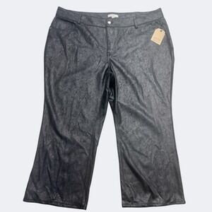 Frye And Co Pants Womens 24W Black Faux Suede Look Wide Leg Stretch Crop Relaxed